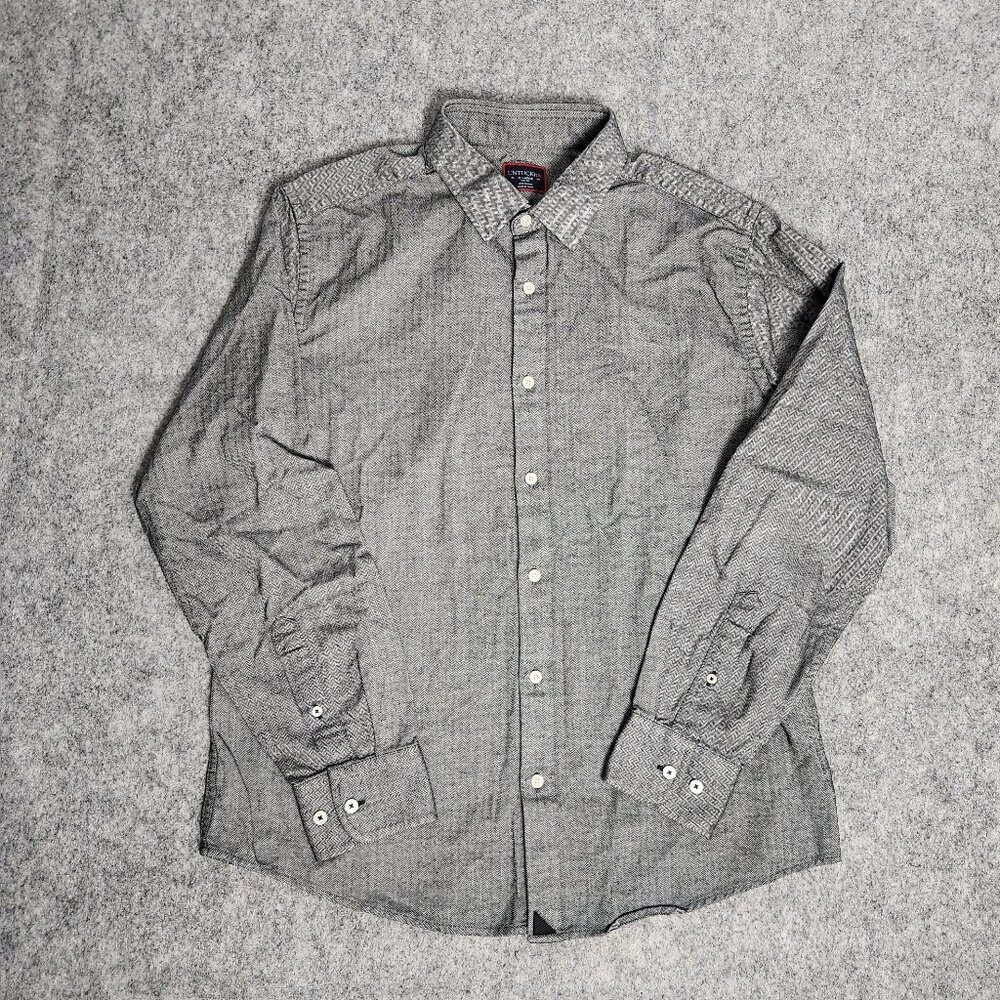 UNTUCKit Librando Flannel Shirt‎ Men XL Gray Herringbone Slim Fit Long Sleeve